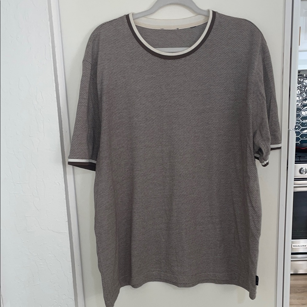 Ted Baker Brown Patterned Short Sleeve Tee with Contrast Trim | 6